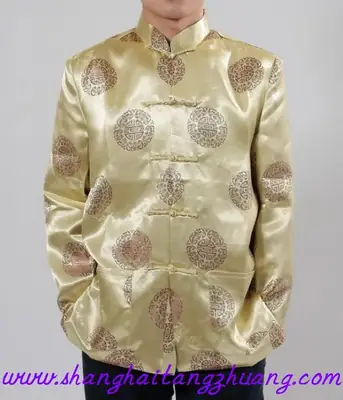 Men's Red Embroidered Tang Suit Coat Long Sleeve