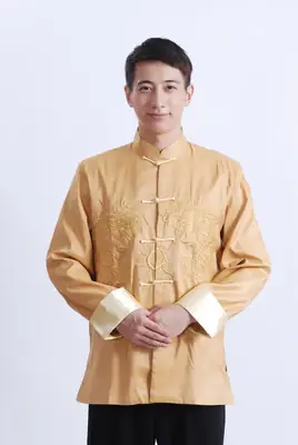 Golden Embroidered Dragon Outwear Long Sleeve Men's Tops
