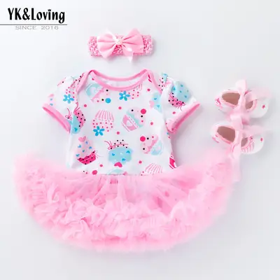 Pink Princess Baby Dress Set with Bow & Shoes