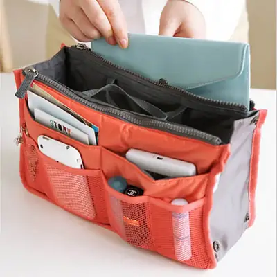Velvet Double Zip Cosmetic Bag Blue Portable Storage