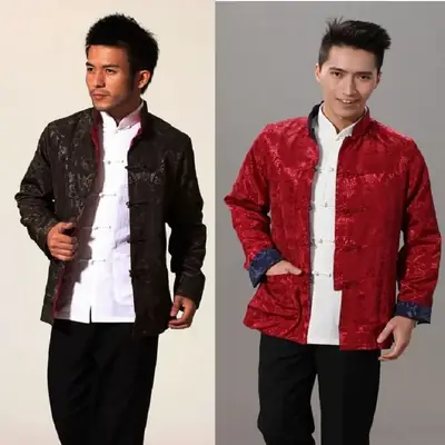 Men's Red & Gold Embroidered Silk Jacket Chinese Tang Suit
