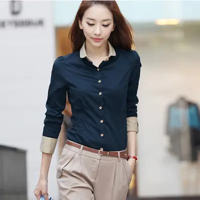 2025 Blue Long Sleeve Women's Shirt Large Size Korean Style