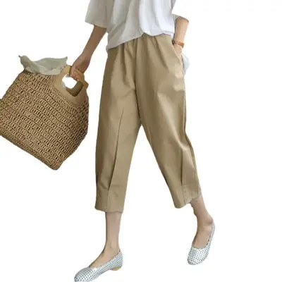 Japanese Cotton Linen Capri Pants Women Loose Summer