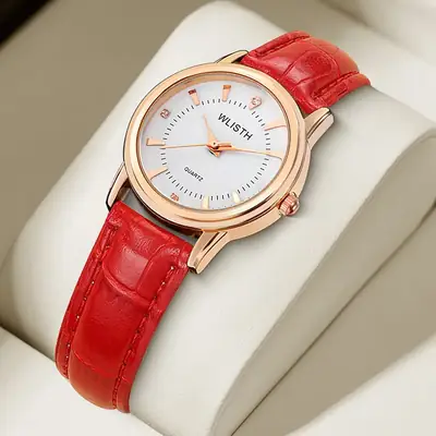 Women's Red Leather Band Quartz Watch Couple Watch
