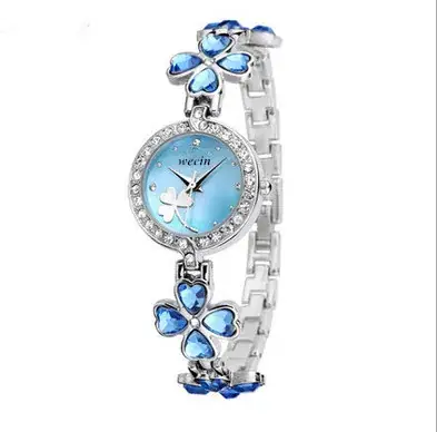 Korean-style Women's Quartz Bracelet Watch Blue Floral