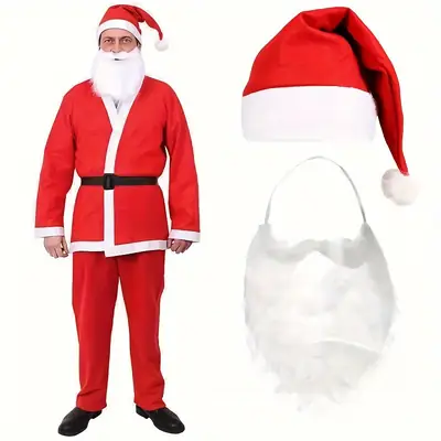 Santa Claus 5-Piece Costume Set Red Non-Woven Fabric