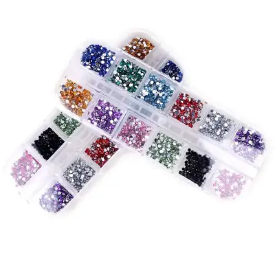 12 Color French Round Nail Diamonds Rhinestones Long Strip Box