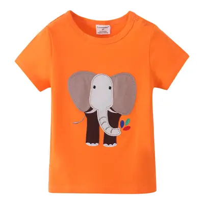 Orange Elephant Print Boys T-Shirt Summer