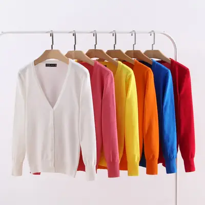 Women's Pink V-Neck Long Sleeve Knit Cardigan