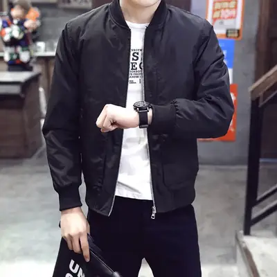 Men's Blue Baseball Collar Jacket Slim Fit Korean Style