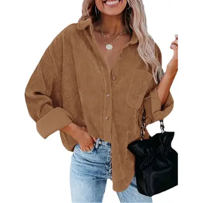 Women's Corduroy Button Shirt Maroon 2024 Autumn Winter