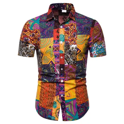 Korean Slim Fit Floral Short Sleeve Men Shirt 2019