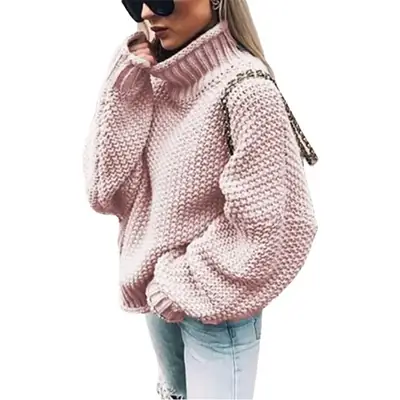 2025 Women's Curled High Neck Sweater Purple