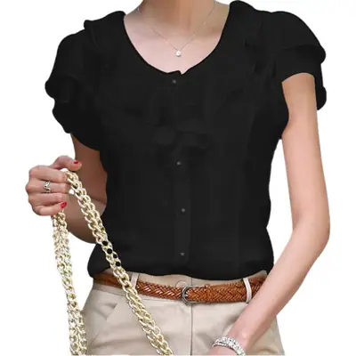 White Korean Style Ruffled Lace Shirt for Women