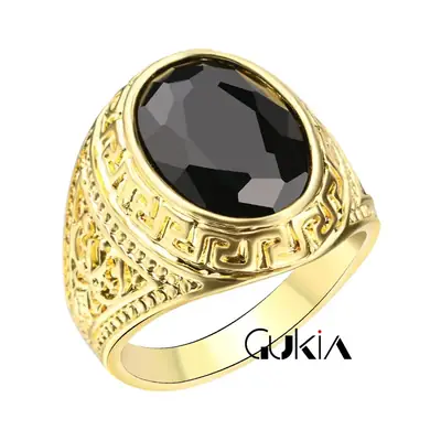 18K Gold Ring with Black Resin Set for Men