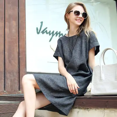 European American Linen Slim Fit Dress Plus Size