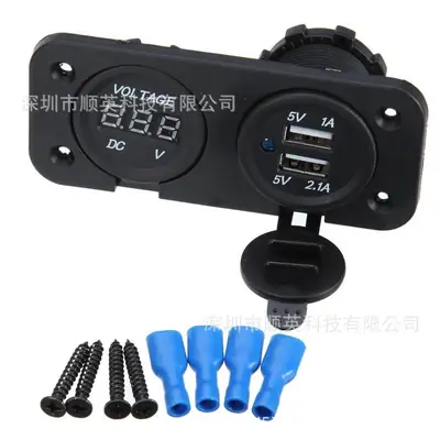 Dual USB Car Charger with DC Voltmeter 12-24V