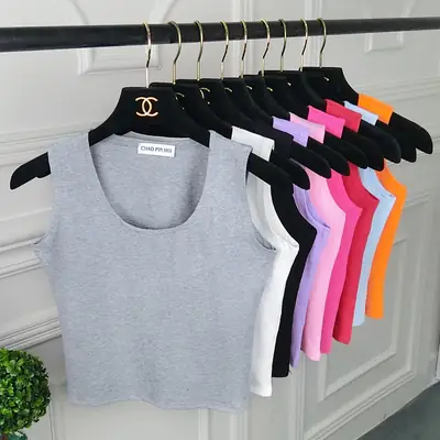 Women Sleeveless T-Shirt Grey Korean Style Summer Wear