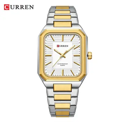 Men's Gold Silver Quartz Watch with Chain Strap