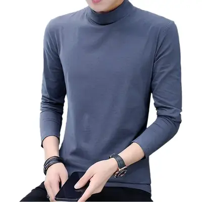 Men's 2025 Long Sleeve T-Shirt Solid Blue Slim Fit