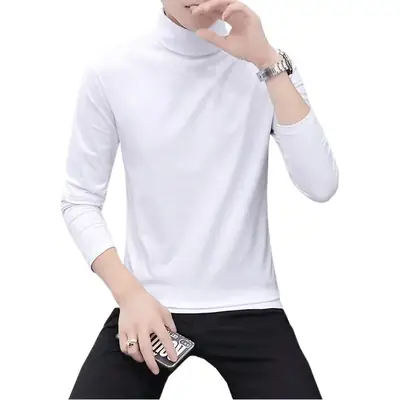 Men's Grey High Collar Long Sleeve T-Shirt