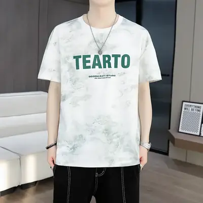 Men Green Fashion Printed T-Shirt Short Sleeve Casual Wear