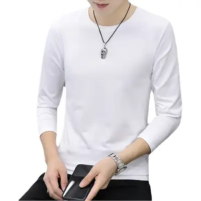 Men's White Long Sleeve T-Shirt with Elastic Waist