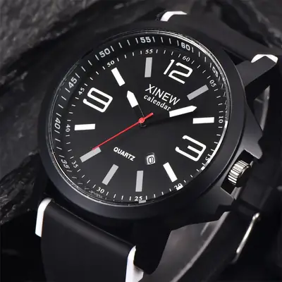 Xinew Men's Quartz Watch Black Yellow Student Fashion