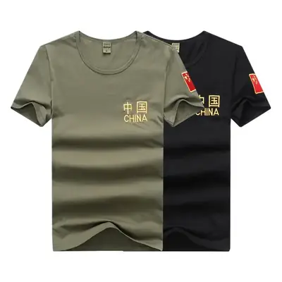 Men Black China Embroidered Camo T-Shirt Slim Fit