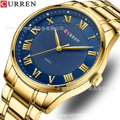 CURREN Men's Black Gold Roman Dial Quartz Watch