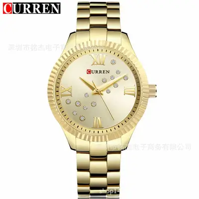 Women's Gold Quartz Watch with Diamond Dial
