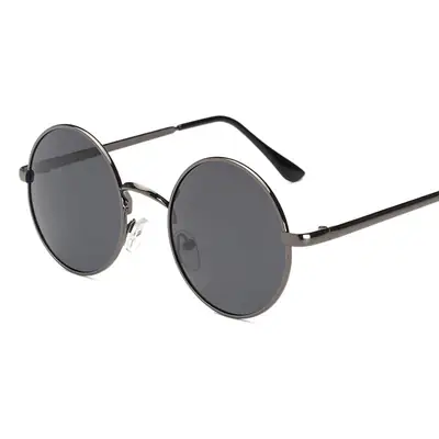 Men Anti-UV Round Sunglasses Metal Black