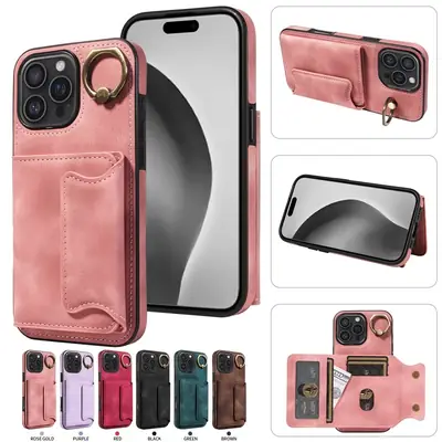 Purple Leather iPhone 17 Ring Buckle Phone Case