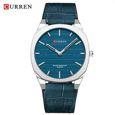 Men's Waterproof Belt Watch Silver Quartz Business Quartz
