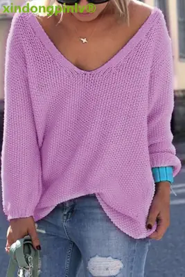 2024 V-Neck Plus Size Solid Color Sweater