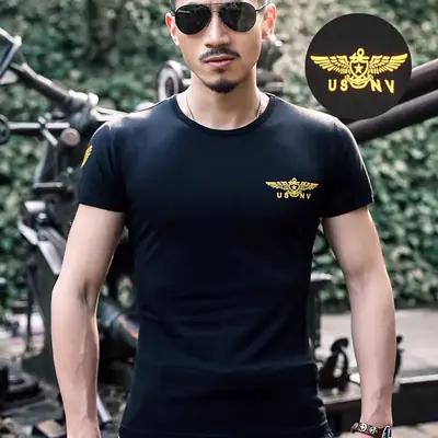 Men's Olive Green Military Fan T-Shirt Half Sleeve
