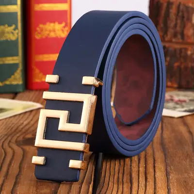 Men's Golden Letter Belt Brown Leather All Match