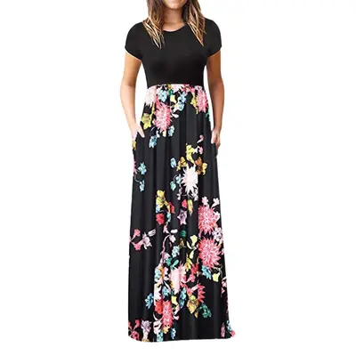 2022 Printed Floral Long Skirt Dress Black