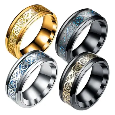 Dragon Pattern Gold Silver Ring Set 4 Pcs