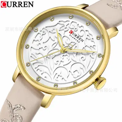 CURREN Women's Pink Butterfly Belt Watch with Quartz