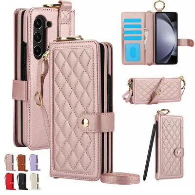 Samsung Z Fold7 Leather Phone Case with Ring Holder