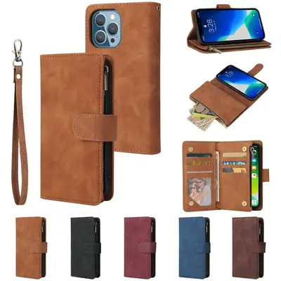 Apple iPhone 17 Pro Max Leather Multi-Card Zipper Case