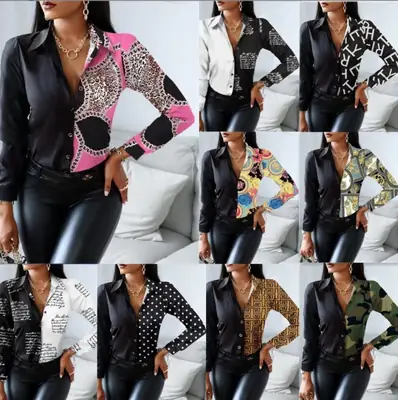 2022 Long Sleeve V Collar Shirt with Retro Print