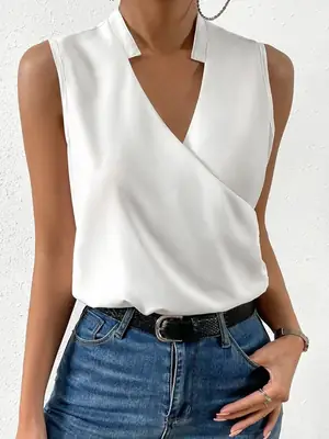 2025 V Neck Sleeveless Yellow Cotton Top