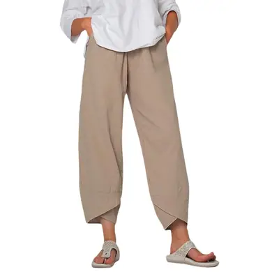 Grey Cotton Linen Loose Pants with Embroidered Design
