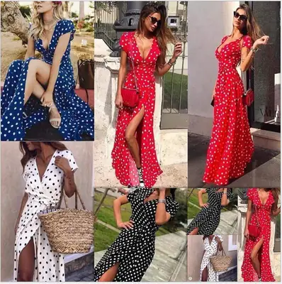 Polka Dot Printed Long Skirt Dress for Women Summer