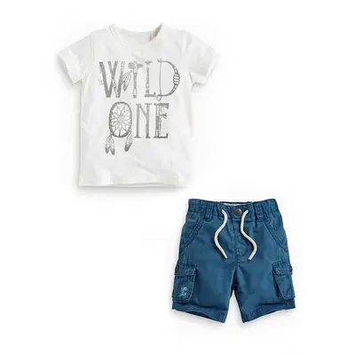 Boys White Letter Printed T-Shirt & Shorts Set