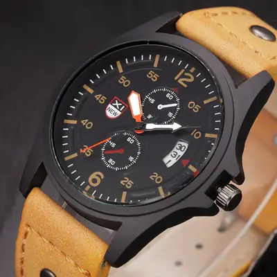 Men's Black Date Quartz Leather Band Wrist Watch