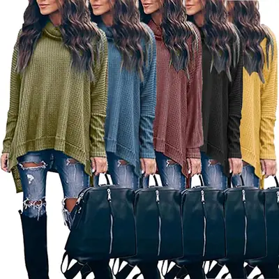 Women Turtleneck Long Sleeve Knitwear Maroon 2019