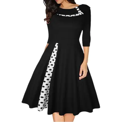 Red 50s Wave Point Hepburn Dress for Women